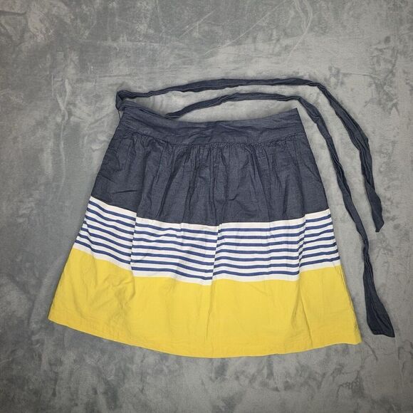 Crown & Ivy Women's Sz 10 Blue Yellow White Striped 100% Cotton A-Line Skirt - Picture 3 of 13